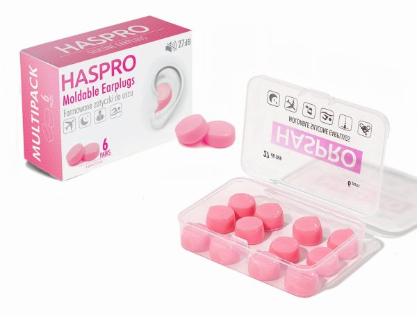 HASPRO silikoniniai ausu kistukai (27dB) - 6 poros.roziniai militra. HASPRO silikoniniai ausu kistukai (27dB) 6 poros.roziniai militra.